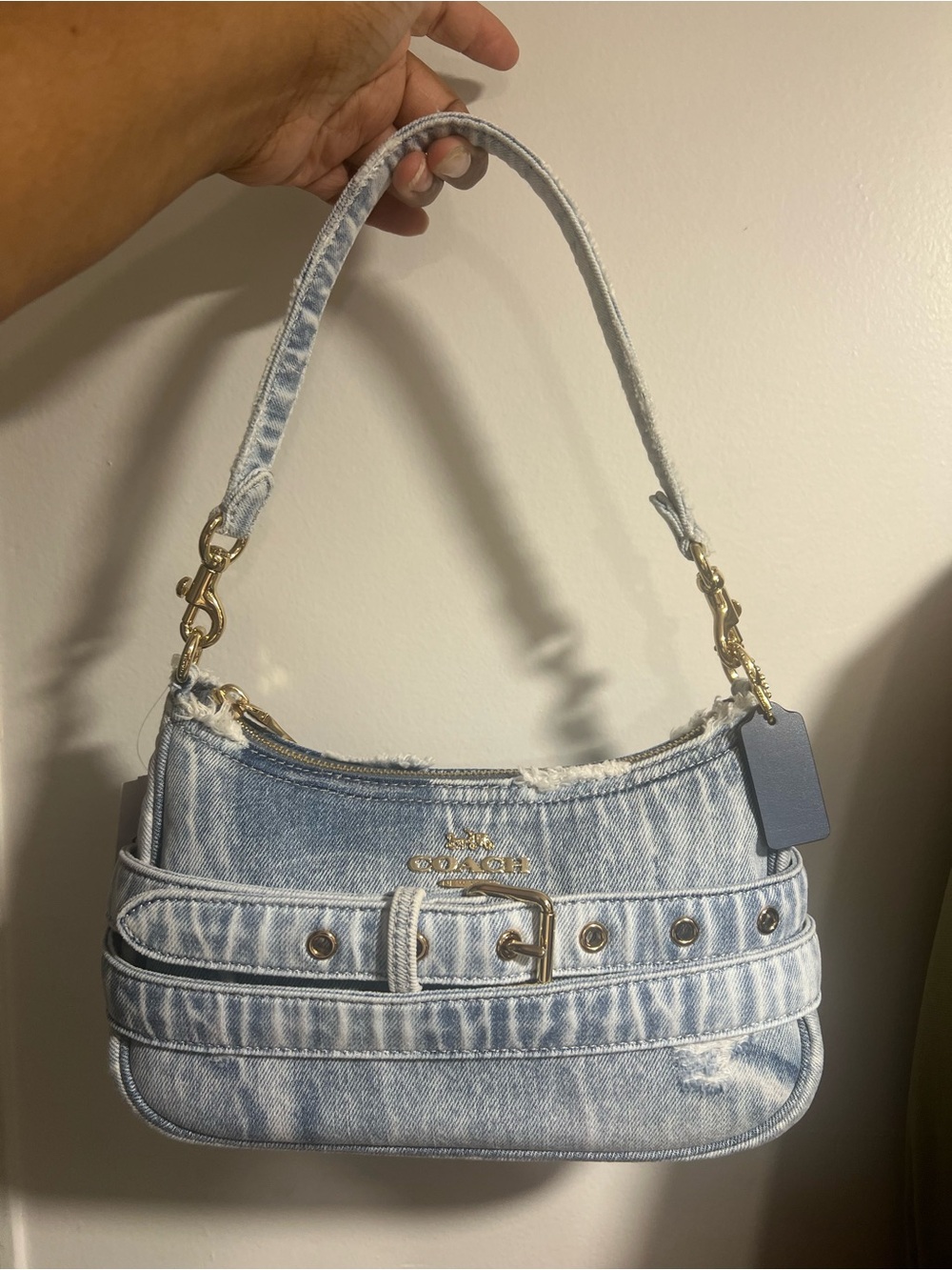 Coach Loved Denim Teri Shoulder Bag with Gold Hardware